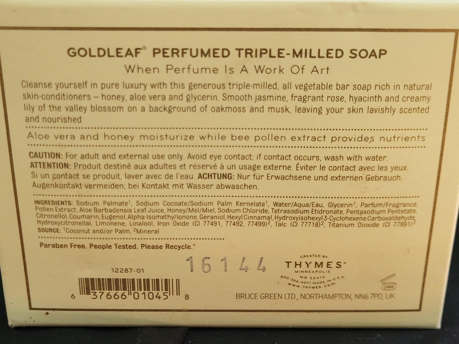 THYMES Goldleaf Perfumed Bar Soap – 7 oz. 200g