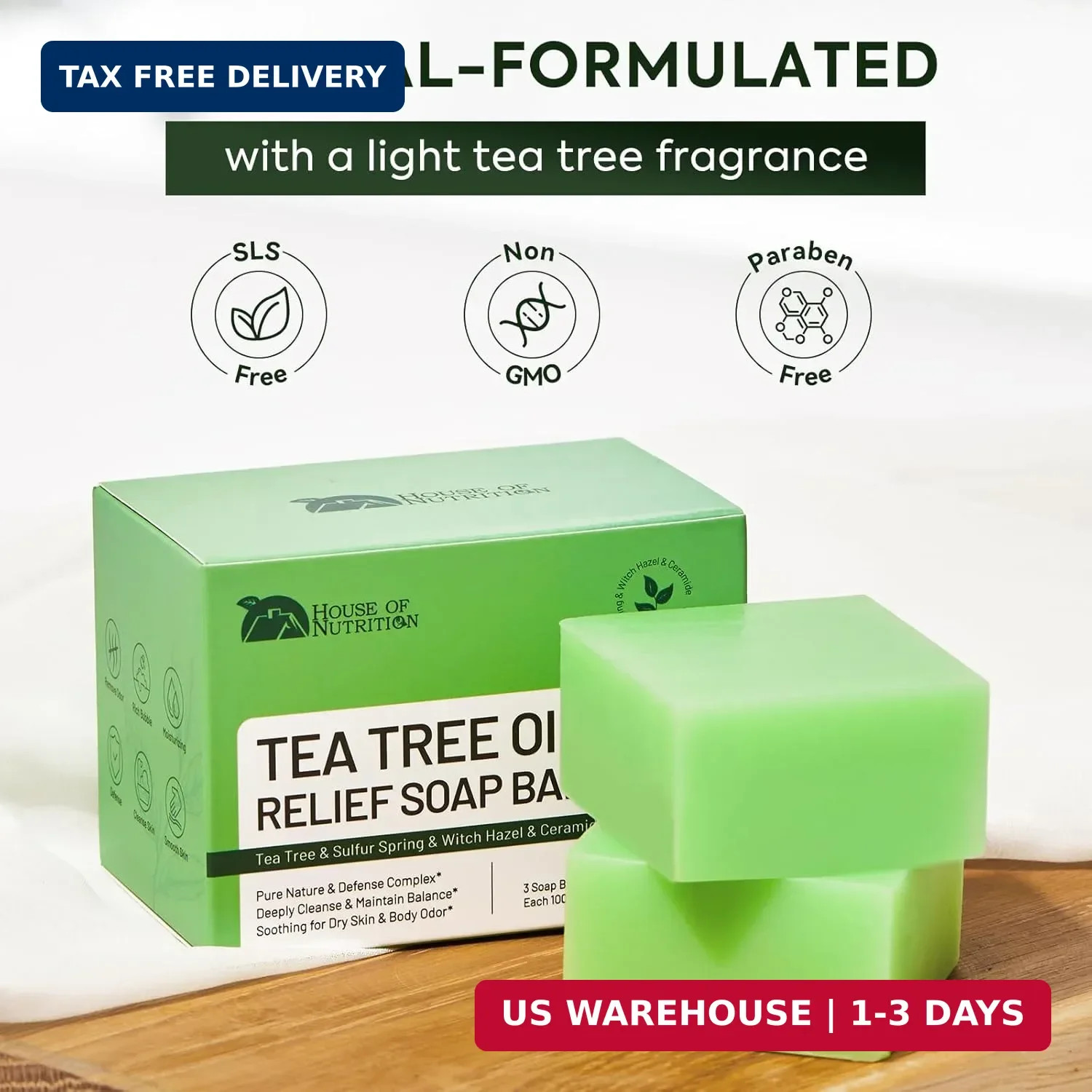 Tea Tree Soap for Itchy Skin, Natural Antifungal Soap Bar for Odor, Fungus, Ring