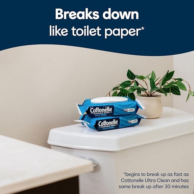 Cottonelle FreshFeel Flushable Wet Wipes for Adults and Kids, 8 Flip – Top Packs