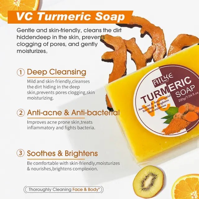 Turmeric Soap with Ginger, Vitamin C and Olive oil for all skin type (200g Bar)