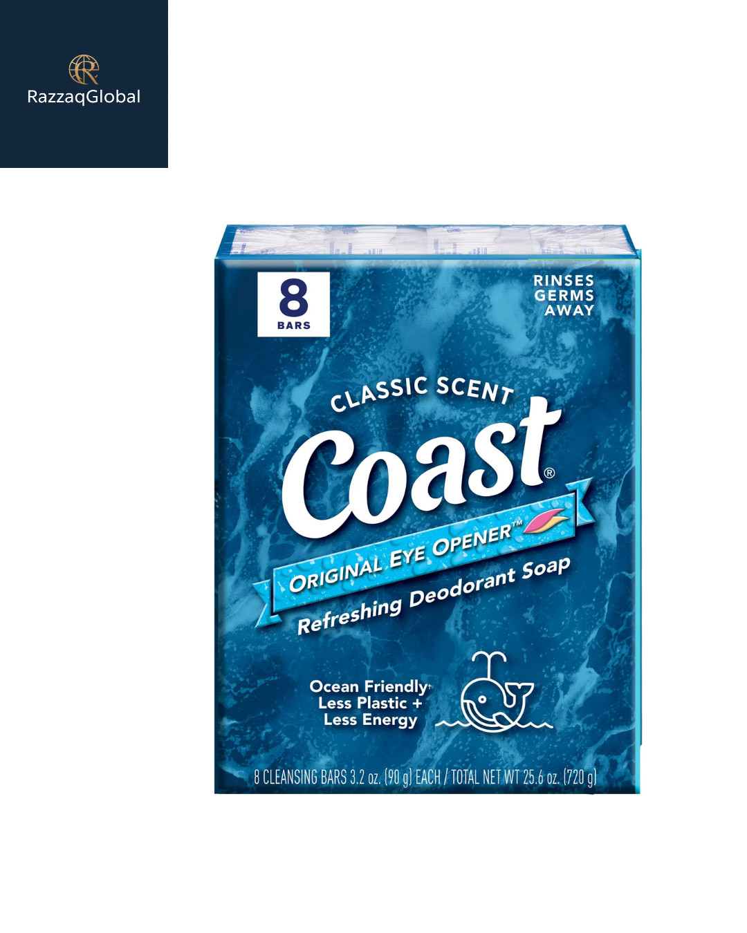 Coast Refreshing Deodorant Bar Soap, for All Skin Types, Classic Scent, 3.2 oz,