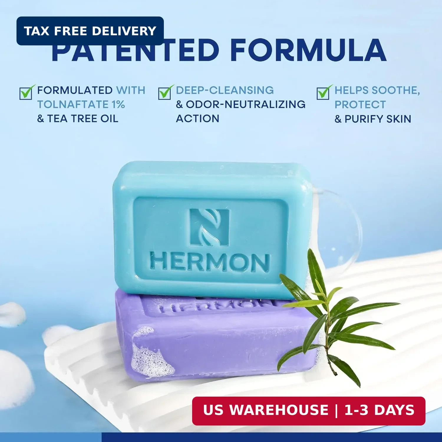 Antifungal Body & Face Wash Soap Bar 4Pack Tea Tree Oil Soothing Itchy Relief