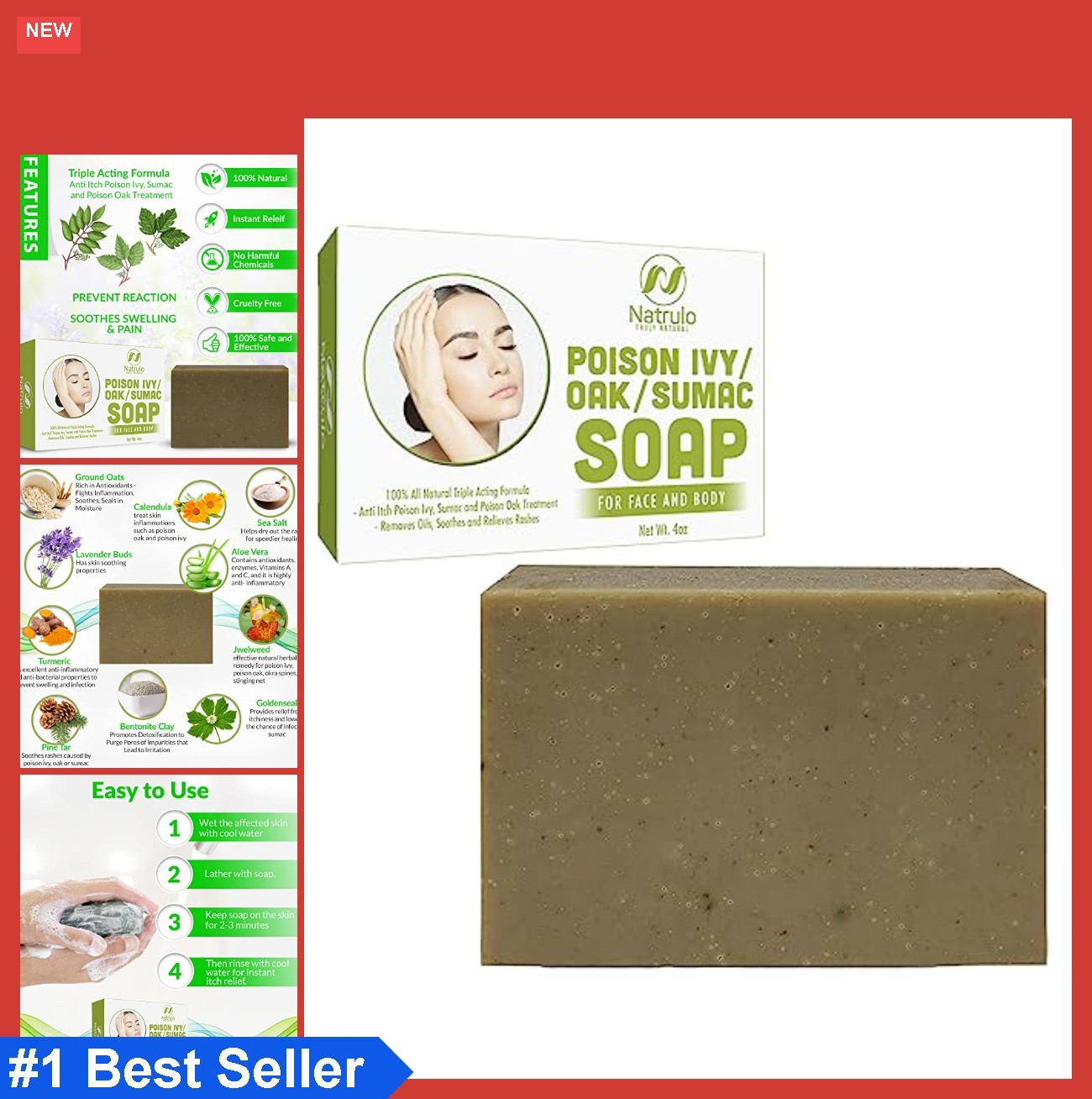 Poison Ivy Relief Soap Bar 4 oz All Natural Anti-Itch for Poison Oak Sumac