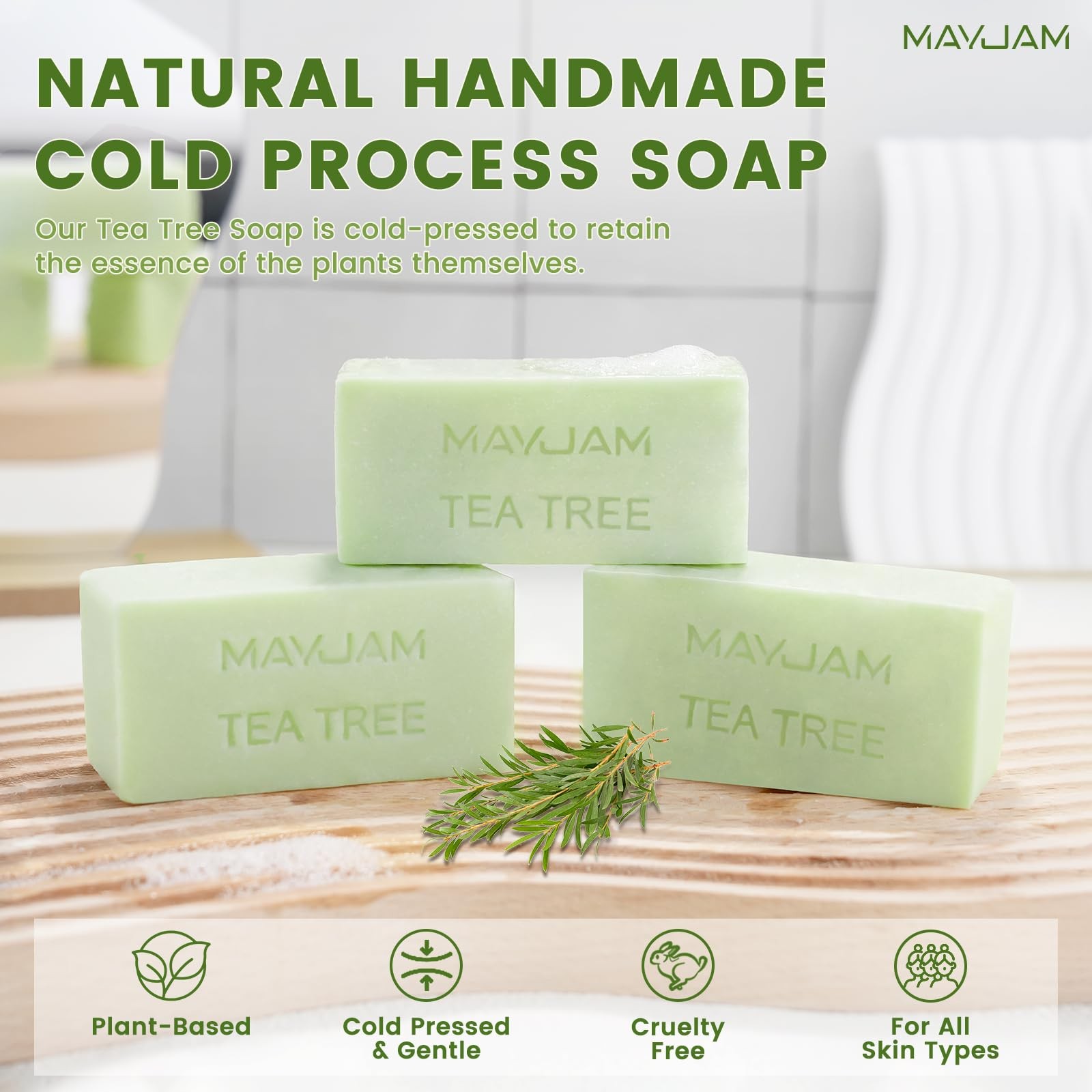 Natrual Tea Tree Oil Soap Bar with Vitamin E, 3 x 3.5oz