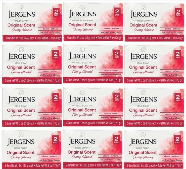 12 PACK- Jergens Mild Soap Original Cherry Almond Scent, 24 BARS – 3 Oz. (Each)