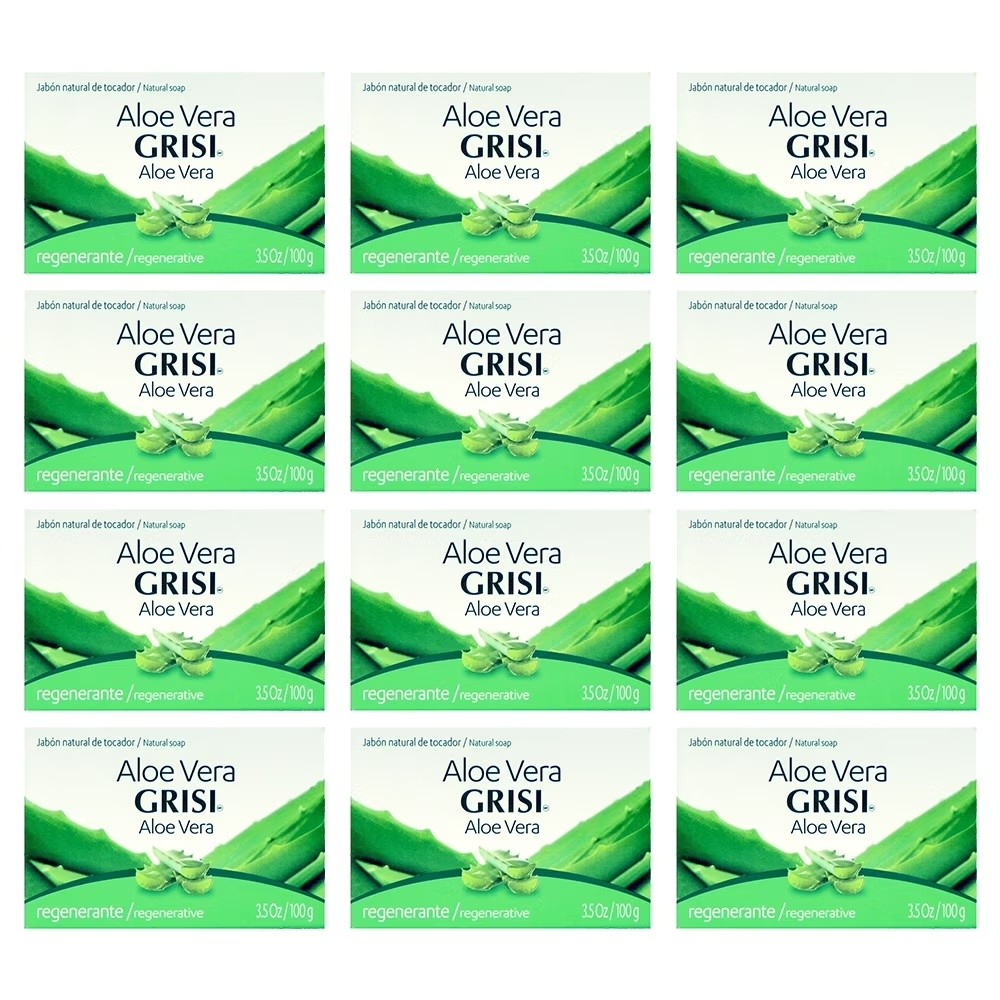 Grisi Aloe Vera Soap Bar, Soothing and Refreshing, 3.5 oz Pack of 12