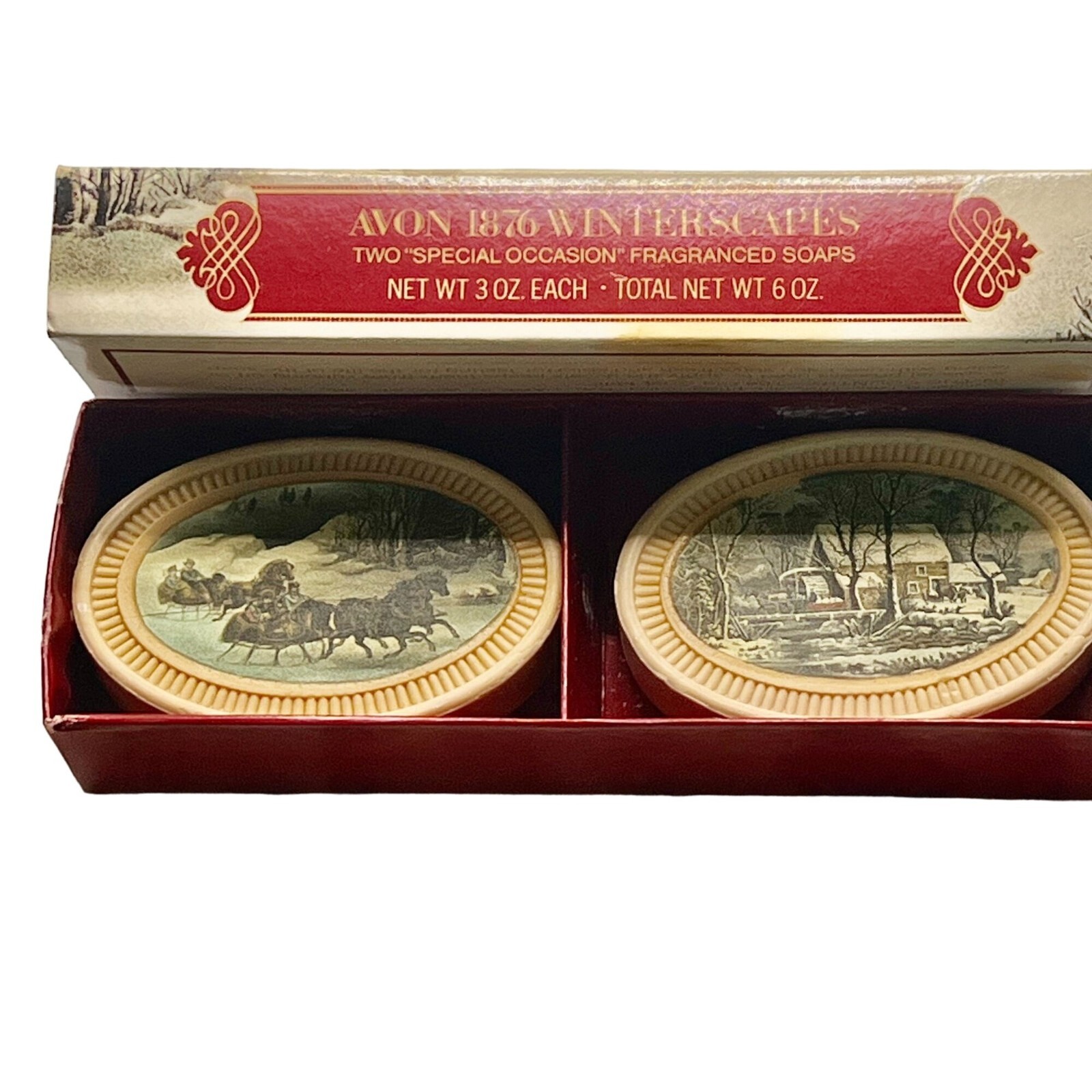 Avon 1876 Currier & Ives Winterscapes Fragranced Guest Soaps Box of 2 6oz NOS