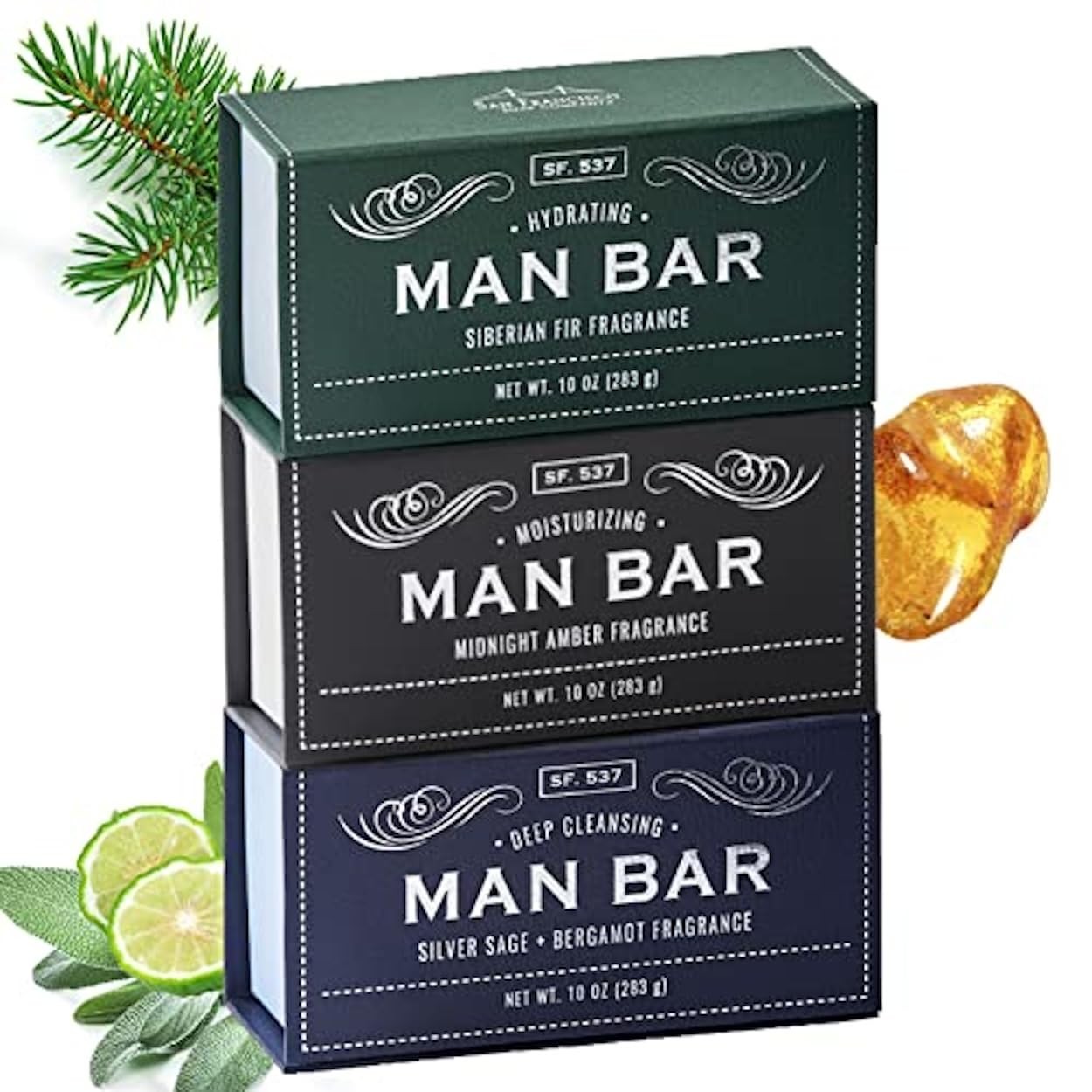 Man Bar 3-Piece Gift Set, 10 ounce (Siberian Fir, Midnight Amber, Bergamot)