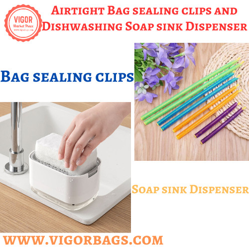 Airtight Bag sealing clips and Dishwashing Soap sink Dispenser