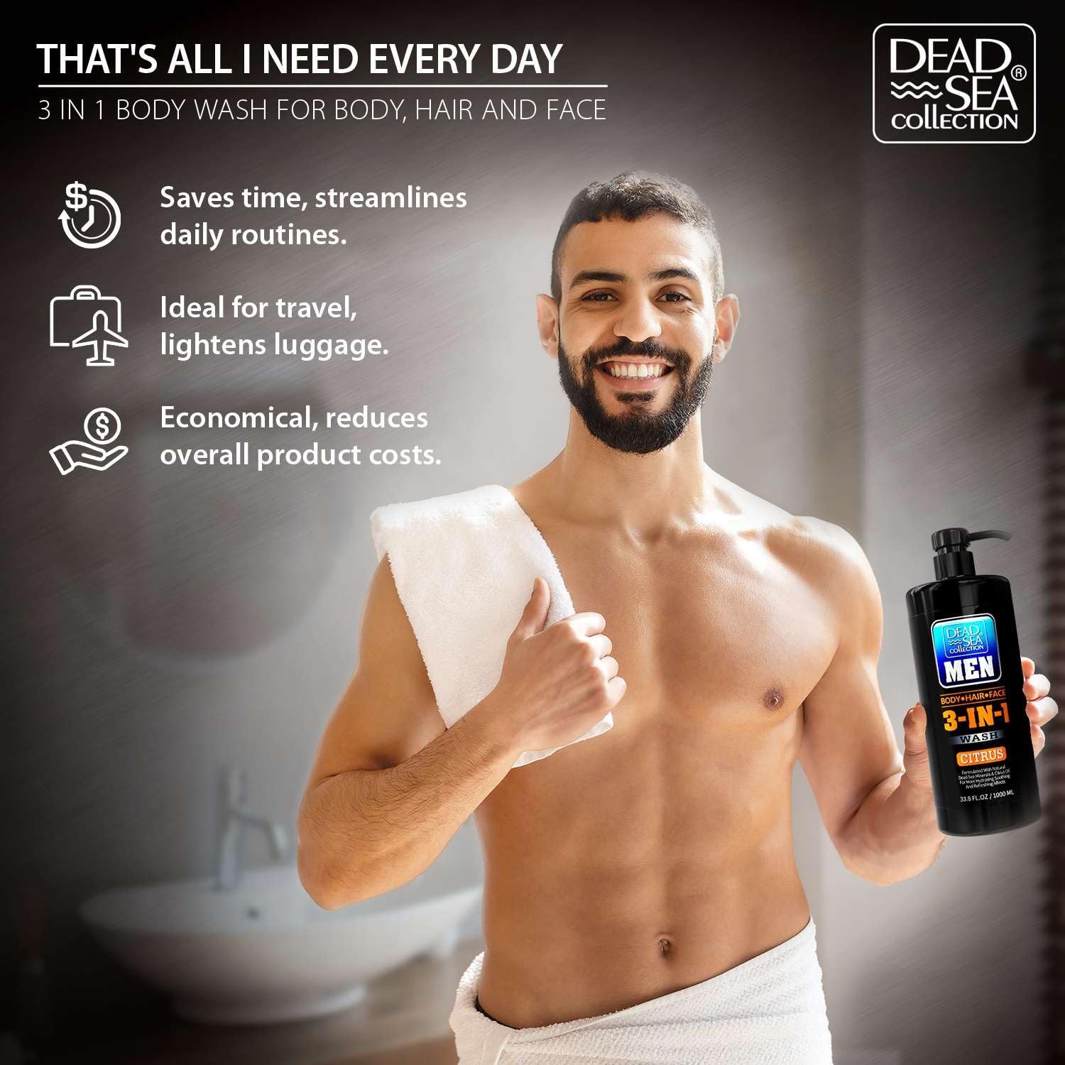 Dead Sea Collection Mens Body Wash 3 in 1 – 33.8 Fl Oz (Pack of 2), Citrus
