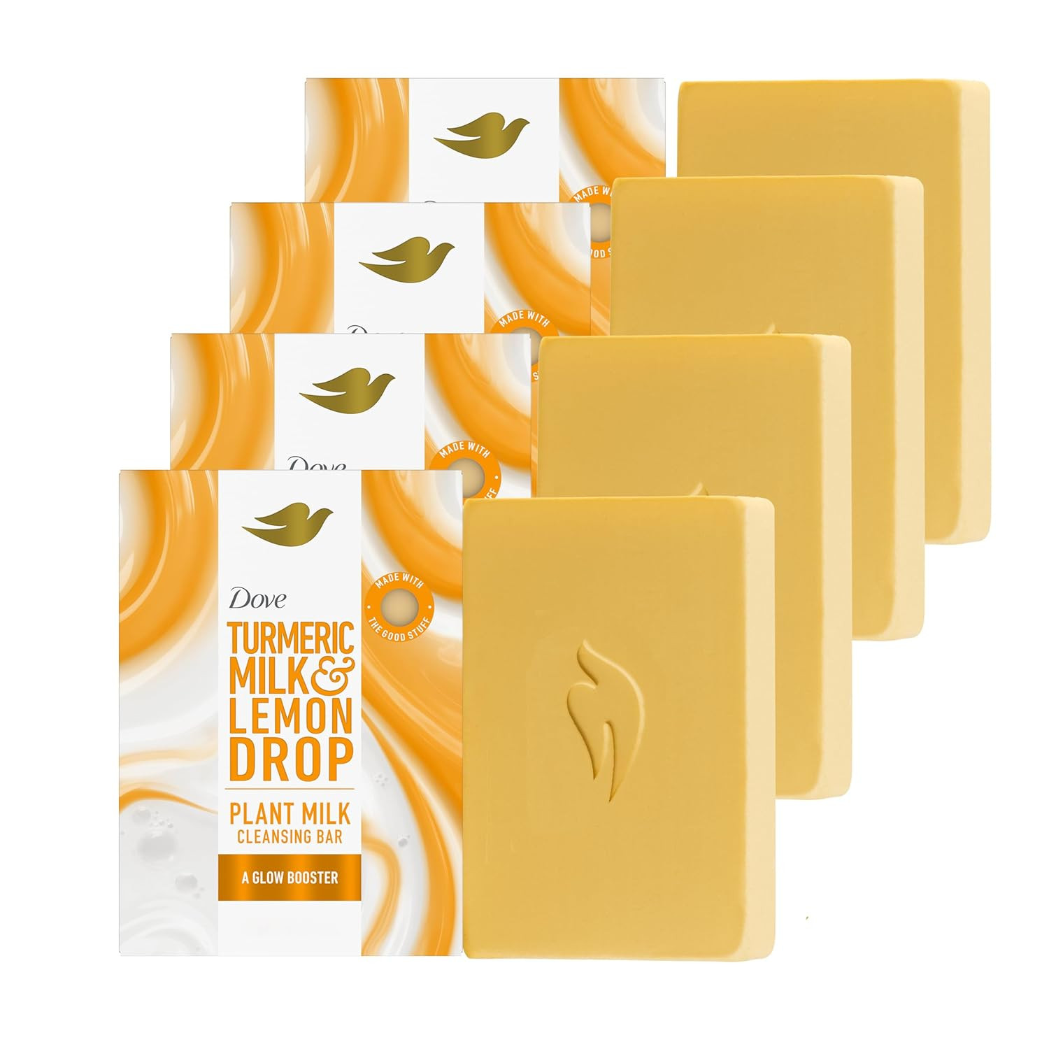 Dove Plant Milk Cleansing Bar Soap Turmeric Milk & Lemon Drop Glow Booster 4 Cou