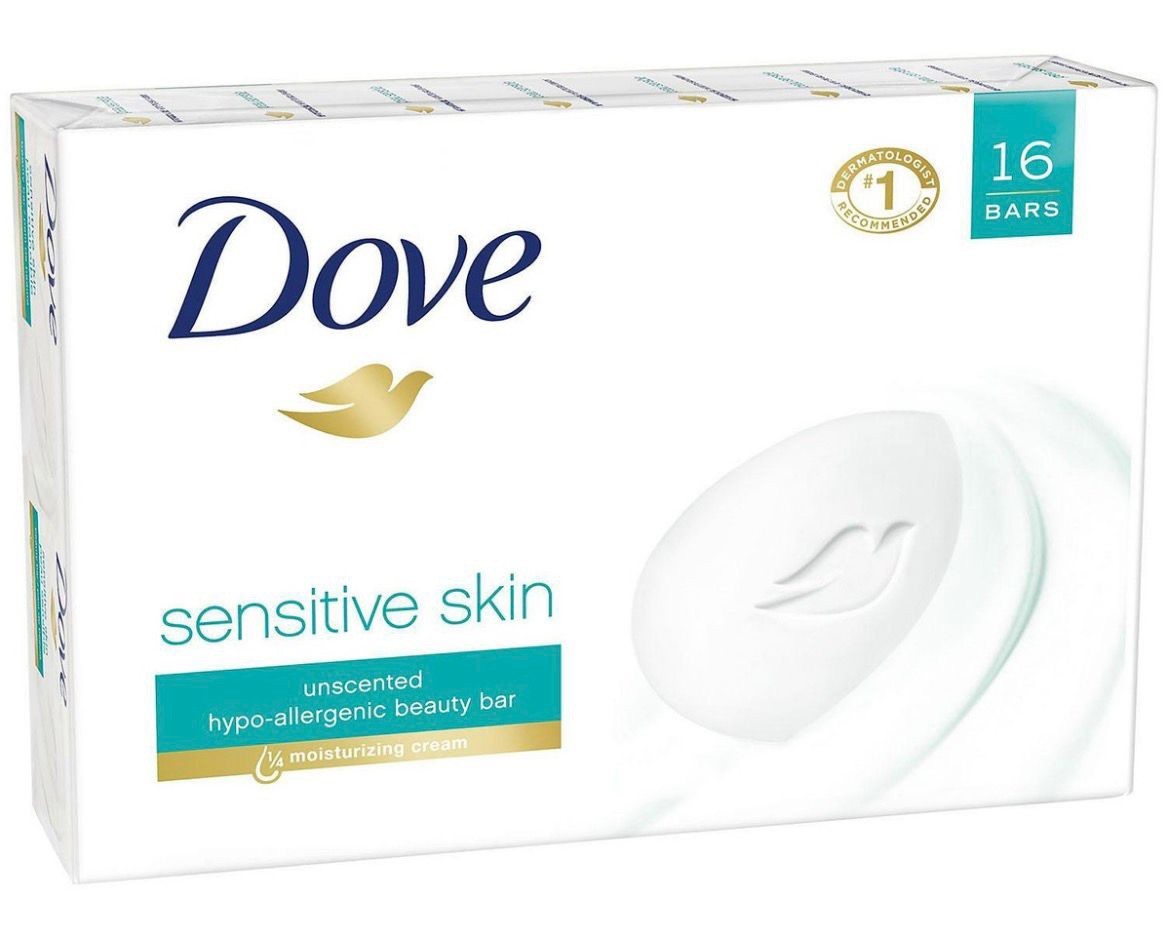 Dove Beauty Bar Sensitive 1/4 Moisturizing Cream Soap 4 oz – 16 Bars