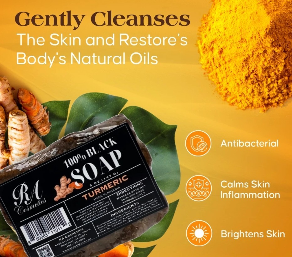 RA Cosmetics 100% Pure Raw African Black Soap With Turmeric Oil 5oz