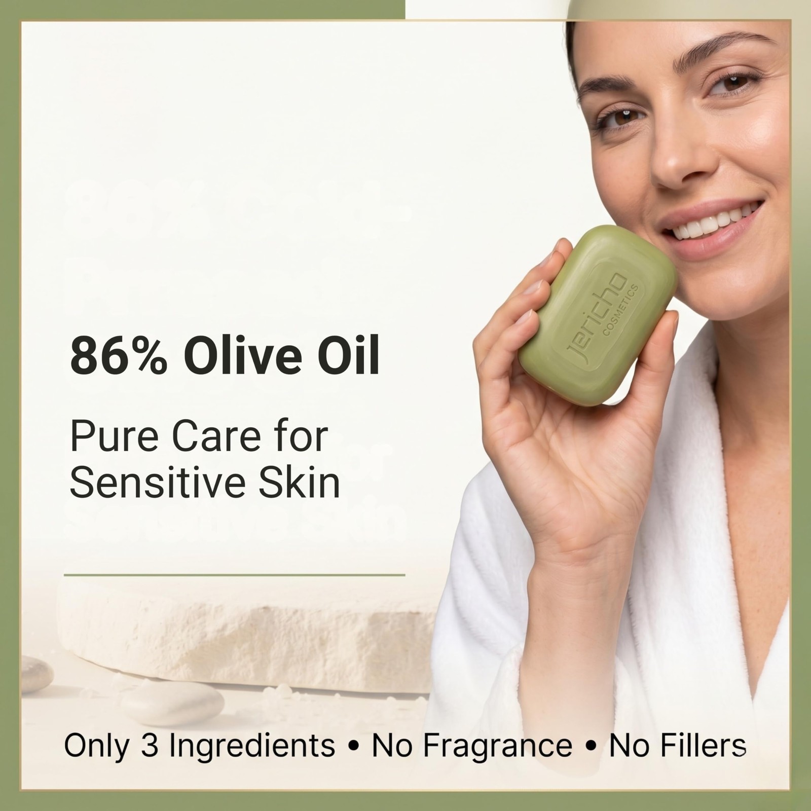 Jericho Olive Oil Soap Bar – 86% Pure Cold Pressed 4.4 Ounce (Pack of 2)