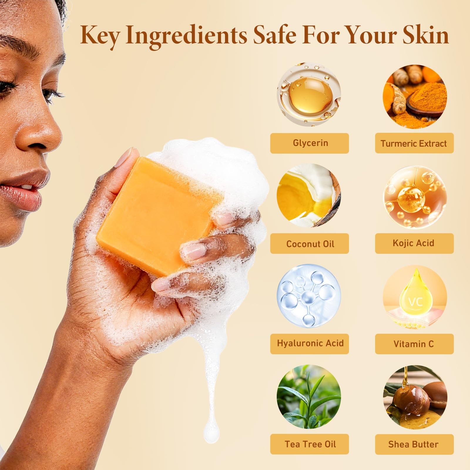 Kojic Acid Turmeric Soap Bar with Foaming Net, 2 Bars Dark Spot Soap for Face…