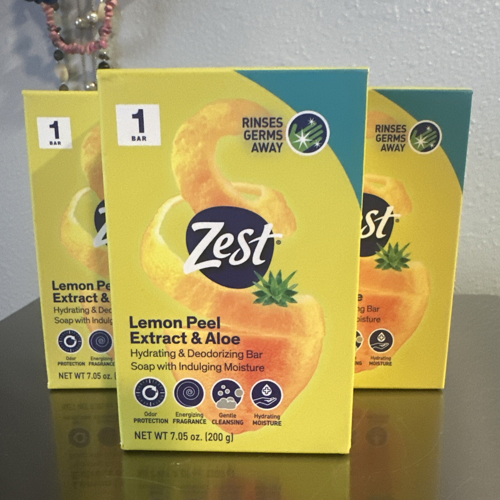 Zest Lemon Peel Extract & Aloe Hydrating & Deodorizing Bar Soap 7.05oz (3 Bars)