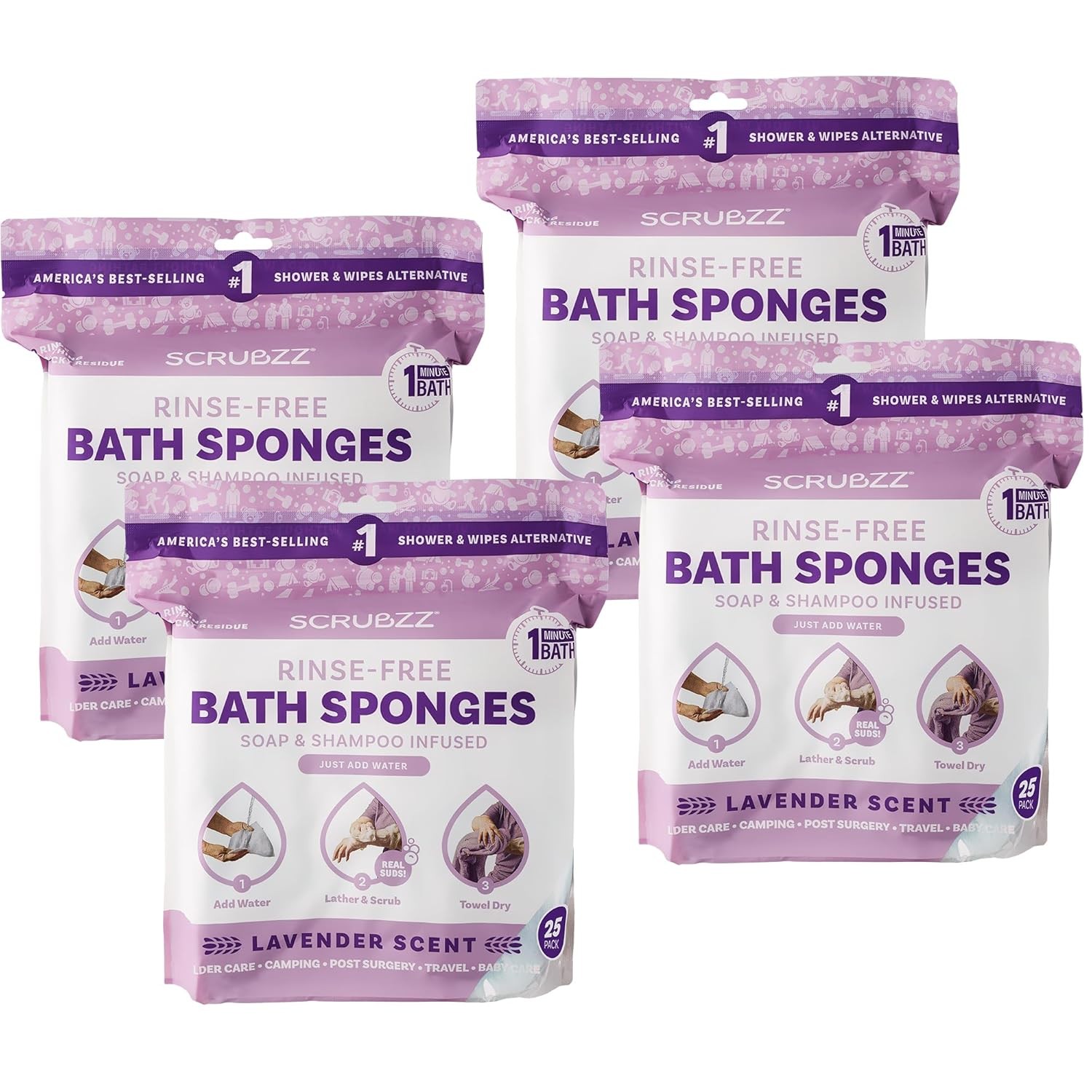 Scrubzz Disposable No Rinse Bathing Wipes – All-in-1 Single Use Shower Wipes, Si