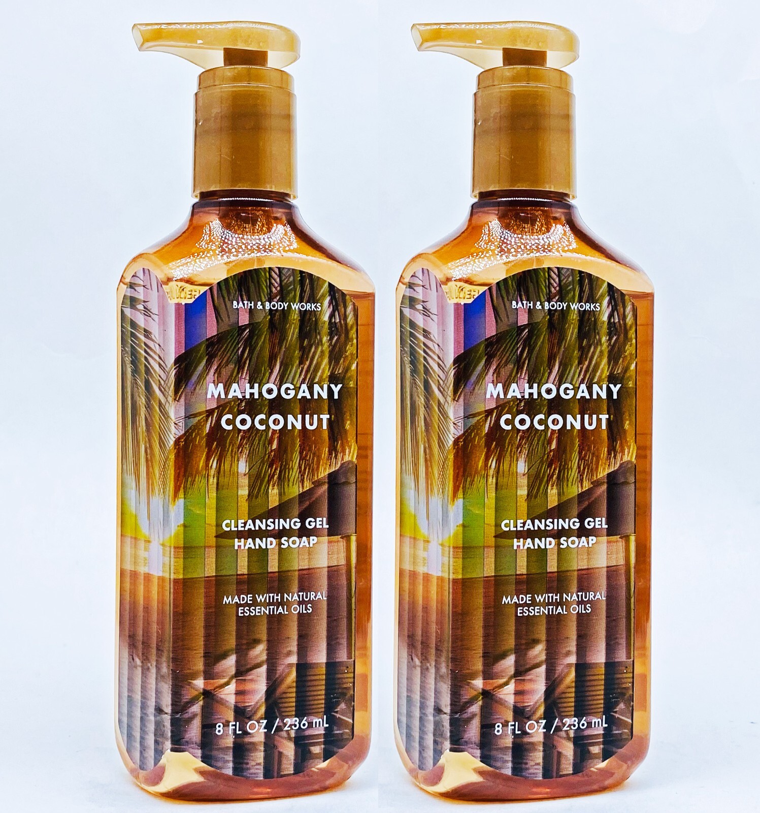 2 Bath & Body Works MAHOGANY COCONUT Cleansing Gel Hand Soap 8.0 oz