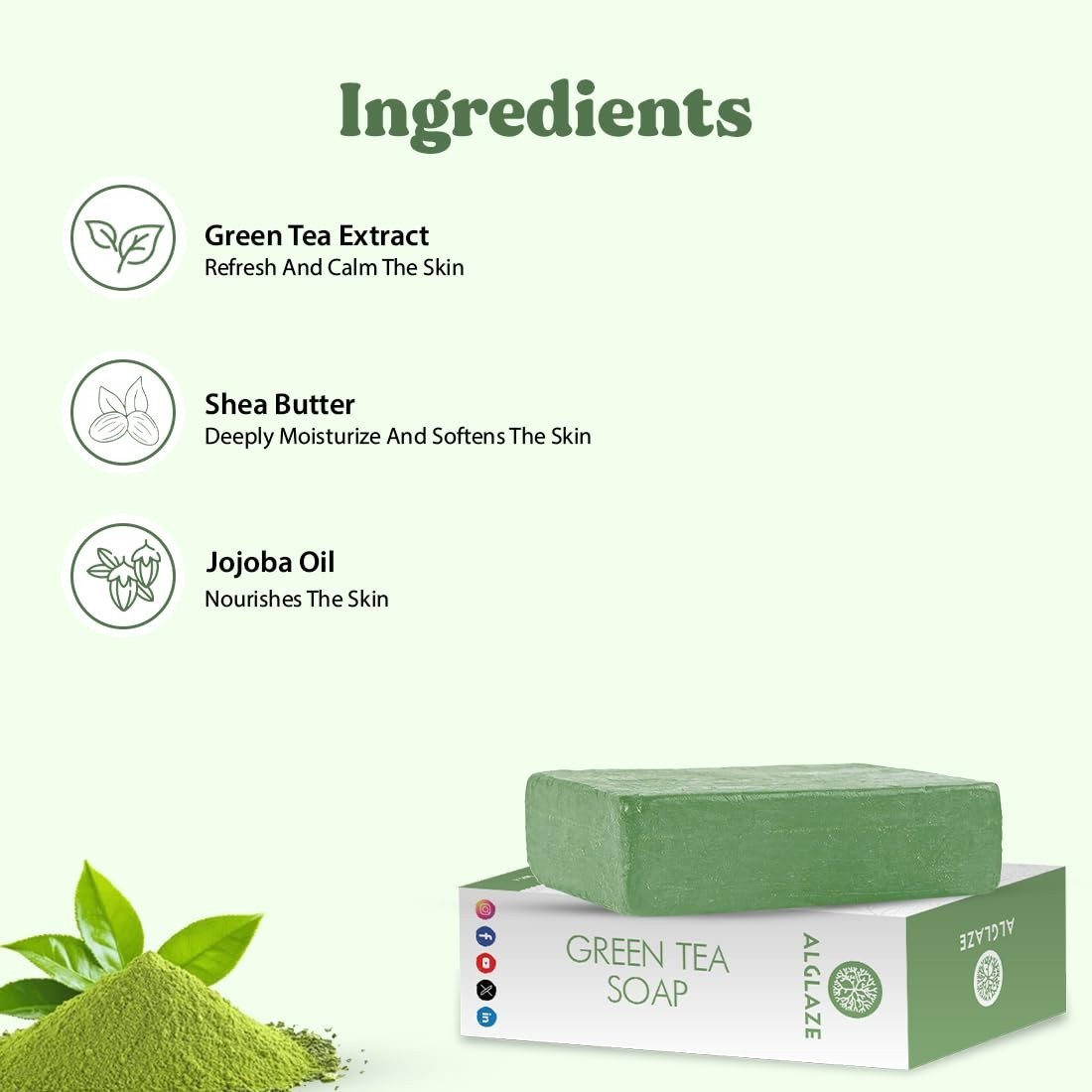 Green Tea Soap With Shea Butter & Jojoba Oil Cleanses Calms & Nourishes