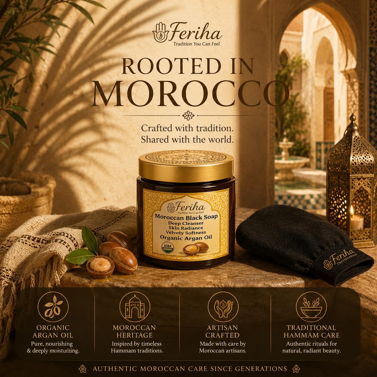Organic Moroccan Black Soap (Argan Oil) – Made in Morocco – 7 oz