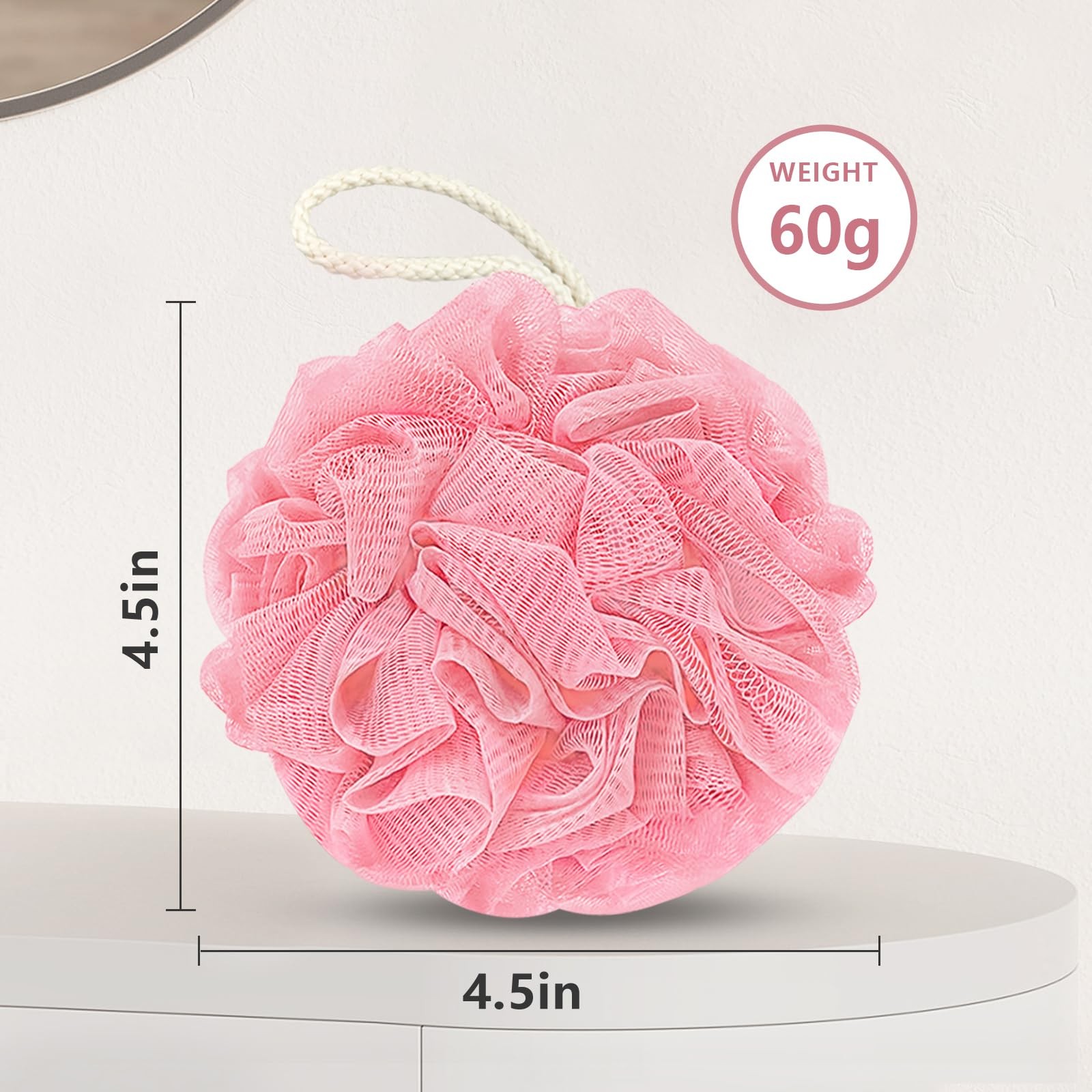 Rnoafmu Shower Loofah Bath Sponge, 60G 1 Count (Pack of 4), Ice Cream