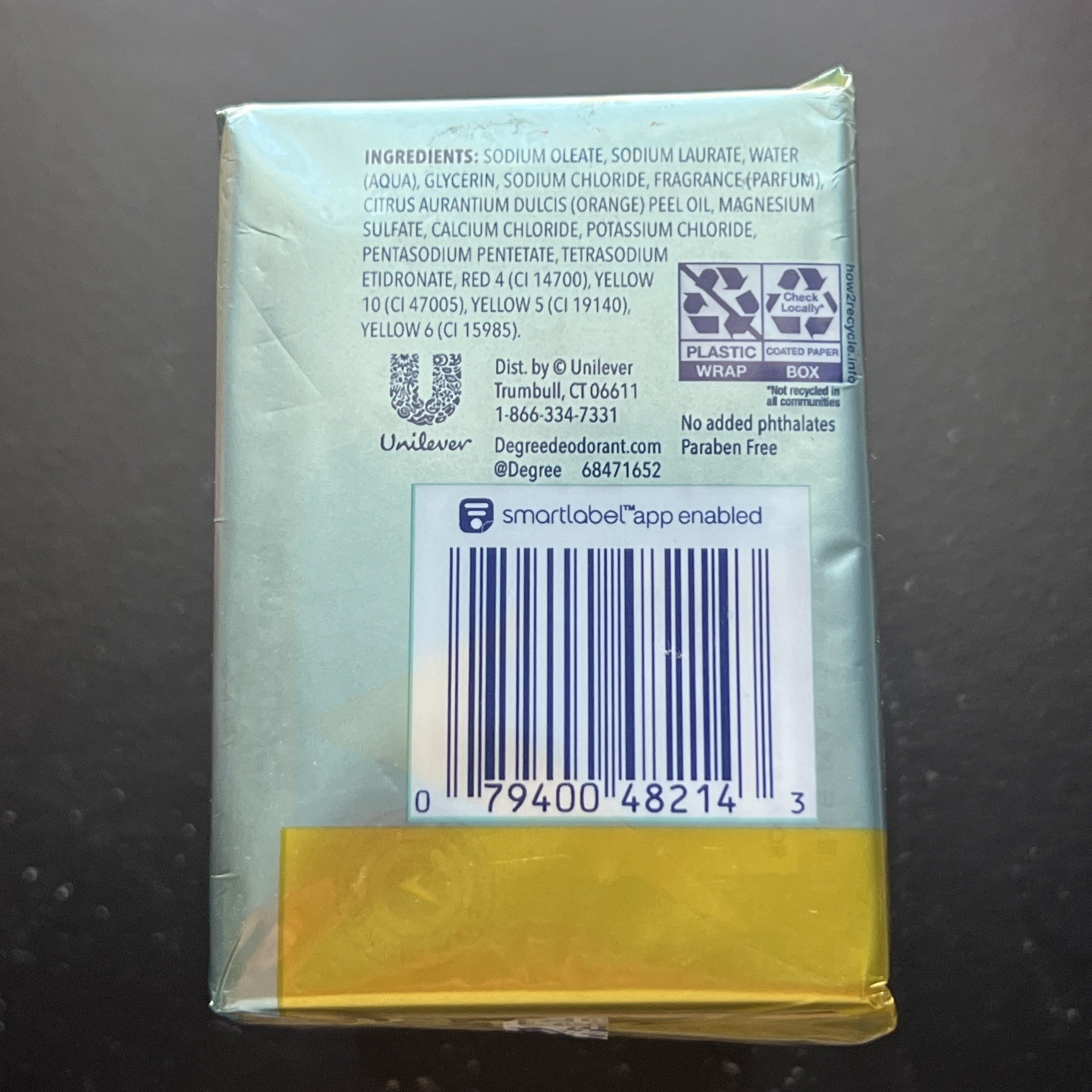 4 Bars Degree Maximum Recovery Epsom Salt + Citrus Extract Bar Soap 3.75 Oz. HTF
