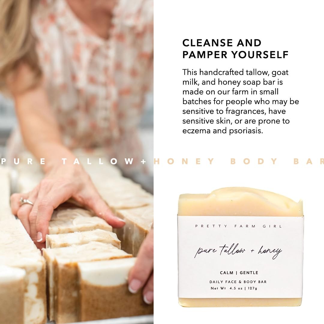 Pure Tallow + Honey Soap Bar – Fragrance Free – Handmade – Sensitive Skin – T…