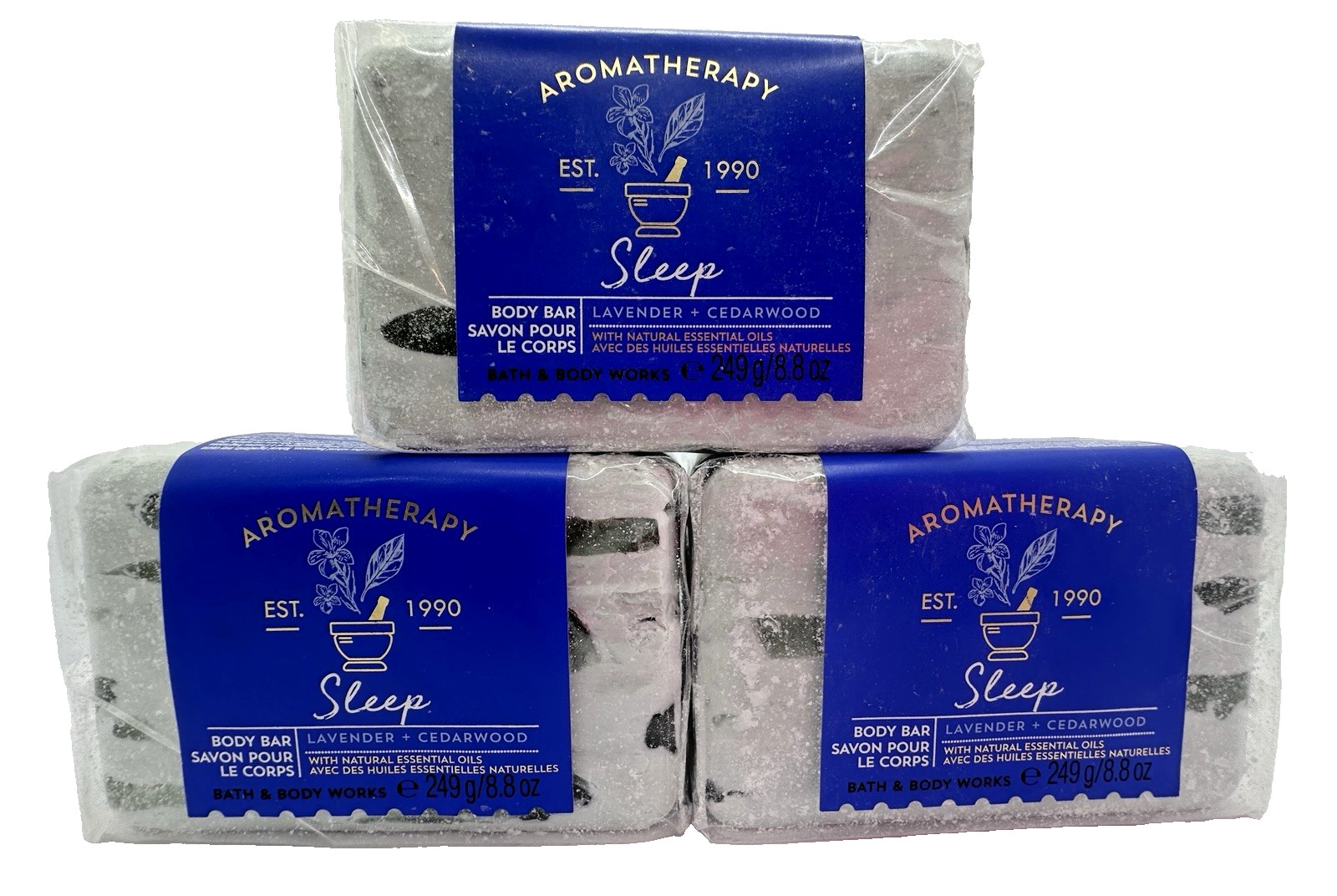 Bath & Body Works Aromatherapy Sleep Lavender Cedarwood Bar Soap 8.8 Oz x3