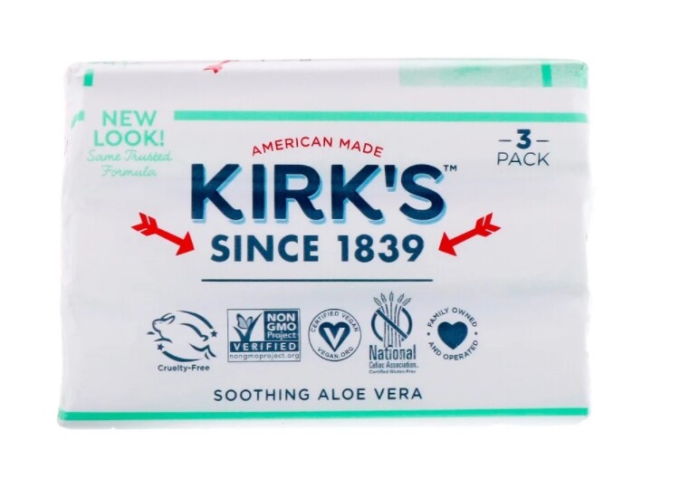 Kirk’s, 100% Premium Coconut Oil Gentle Castile Soap, Aloe Vera, 12 Bars