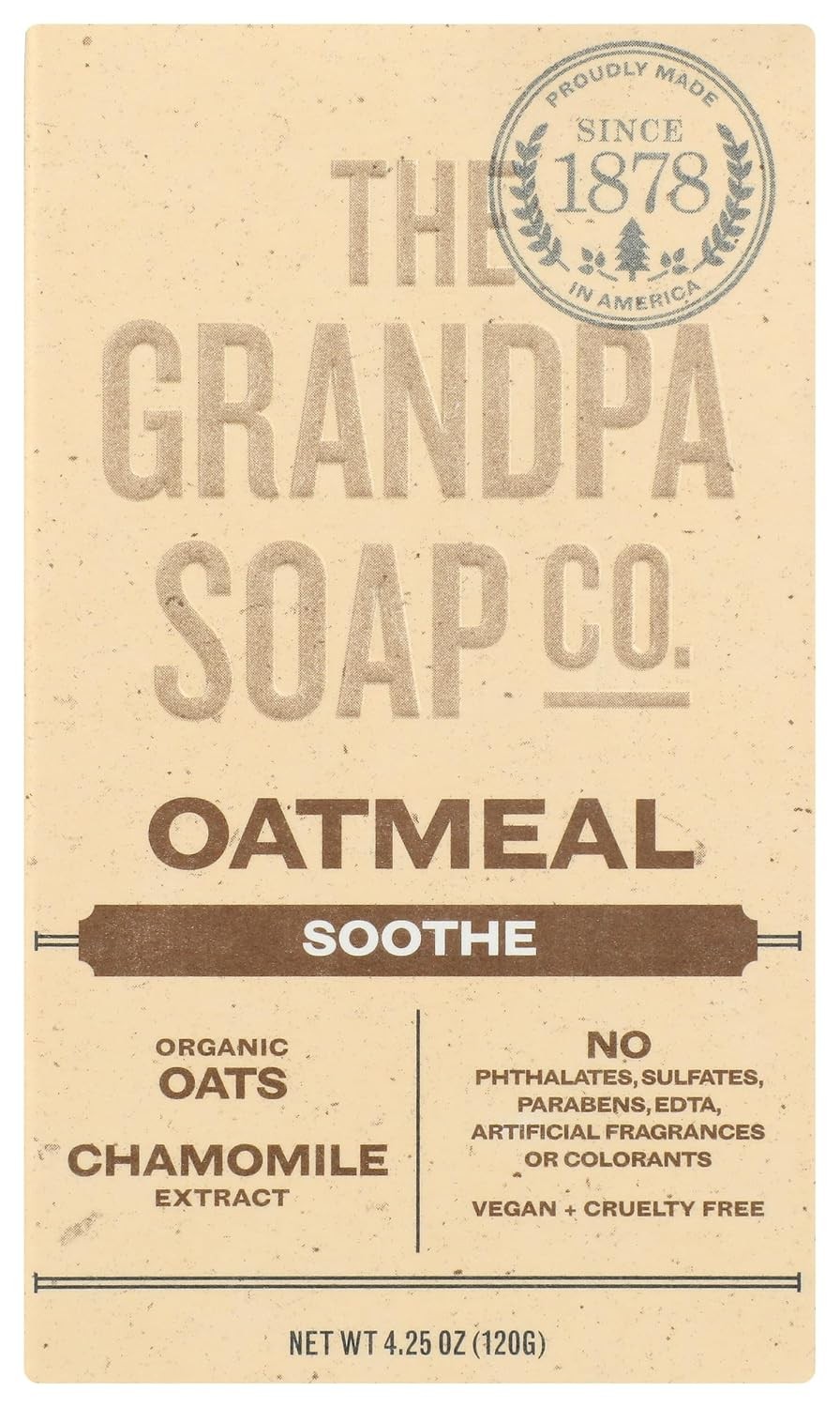 Grandpa’s Oatmeal Soap Bar 4.25 Oz Soothe Gentle Natural Body Bath Soap
