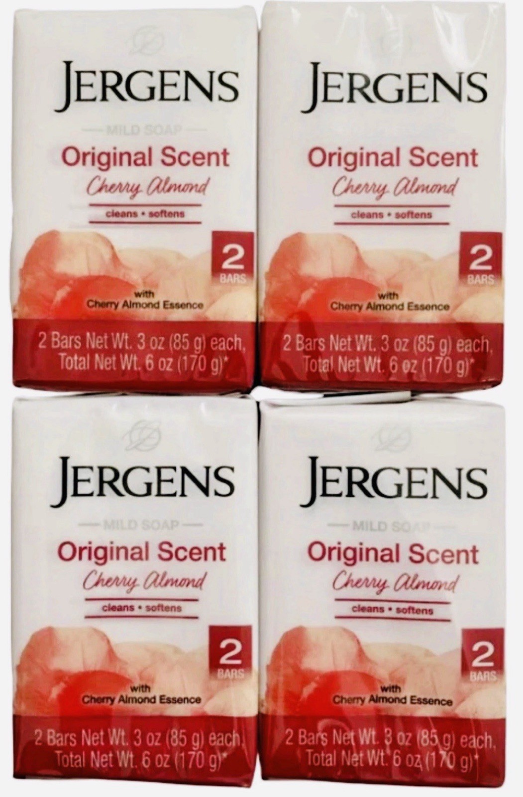 Jergens Mild Soap Cherry Almond Original Scent – 8 Bars (4x 2 Pack) – 3 Oz Each