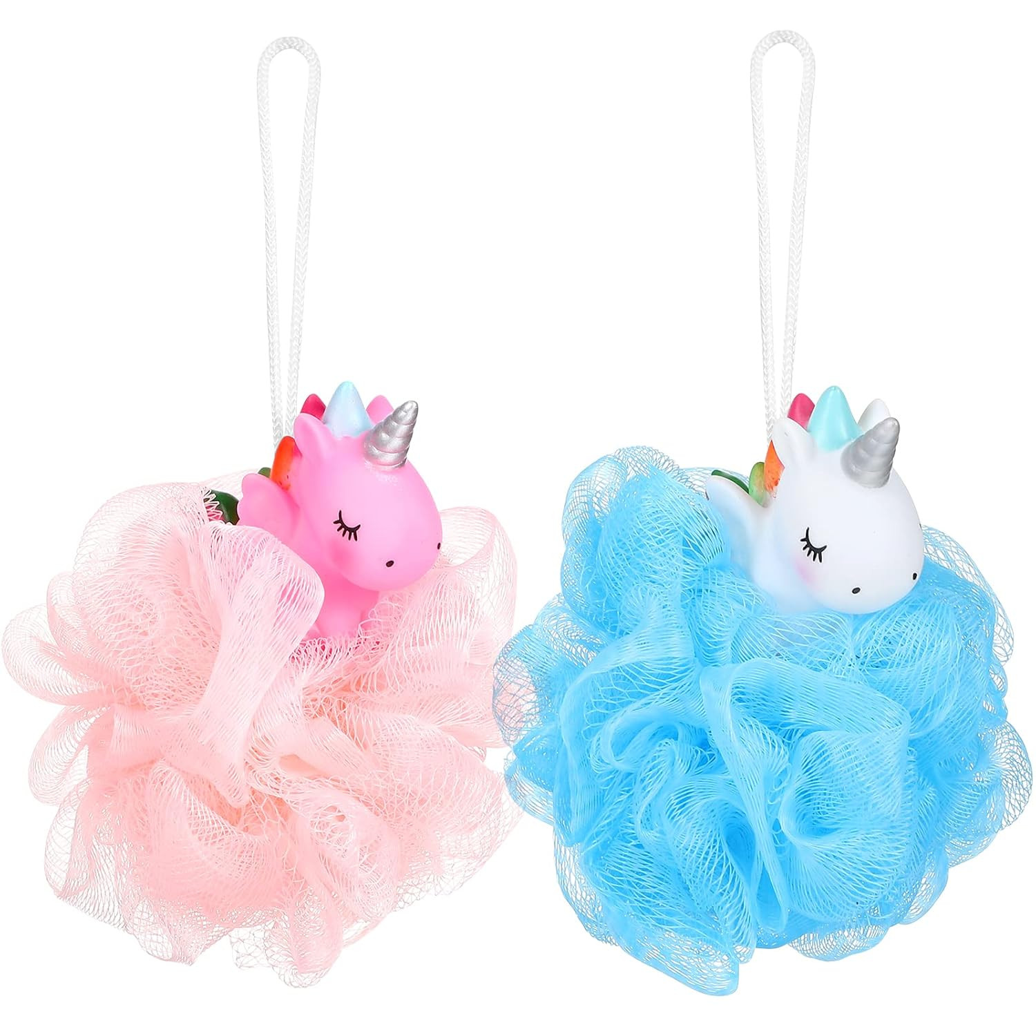 2pcs Unicorn Shower Loofah Exfoliating Mesh Ball Pouf Bath As Shown