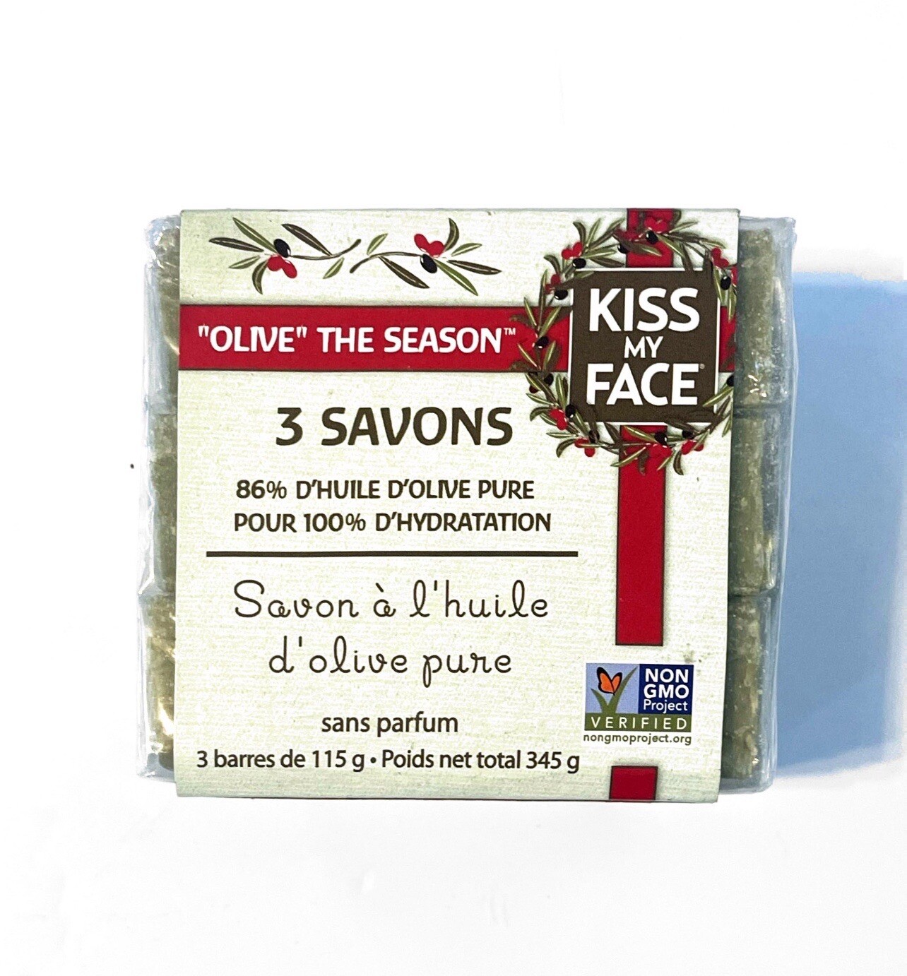 Kiss My Face “Olive” The Season” Olive Oil Soap Bars (3PK) VEGAN-FRAGRANCE FREE