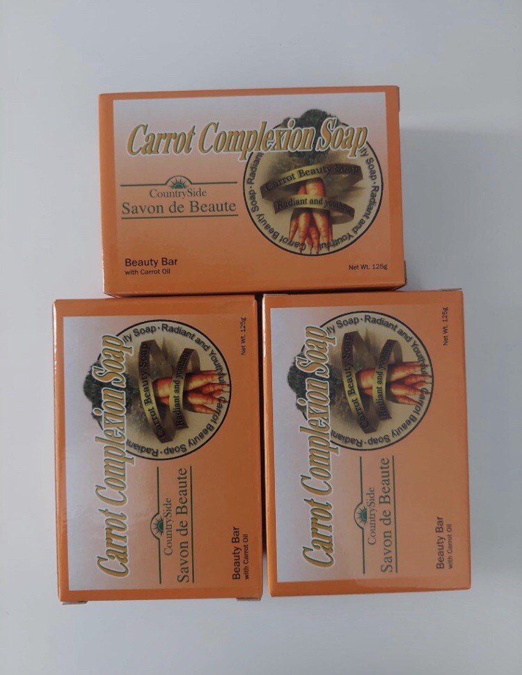 3-PACKS CARROT COMPLEXION SOAP BEAUTY BAR WITH CARROT OIL 4oz / 125g (each)