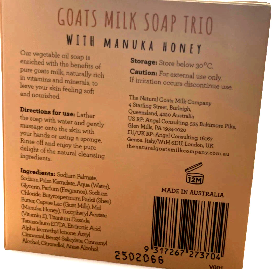 The Natural Goats Milk Company Soap Bar 3 Pack with Manuka Honey New In Box