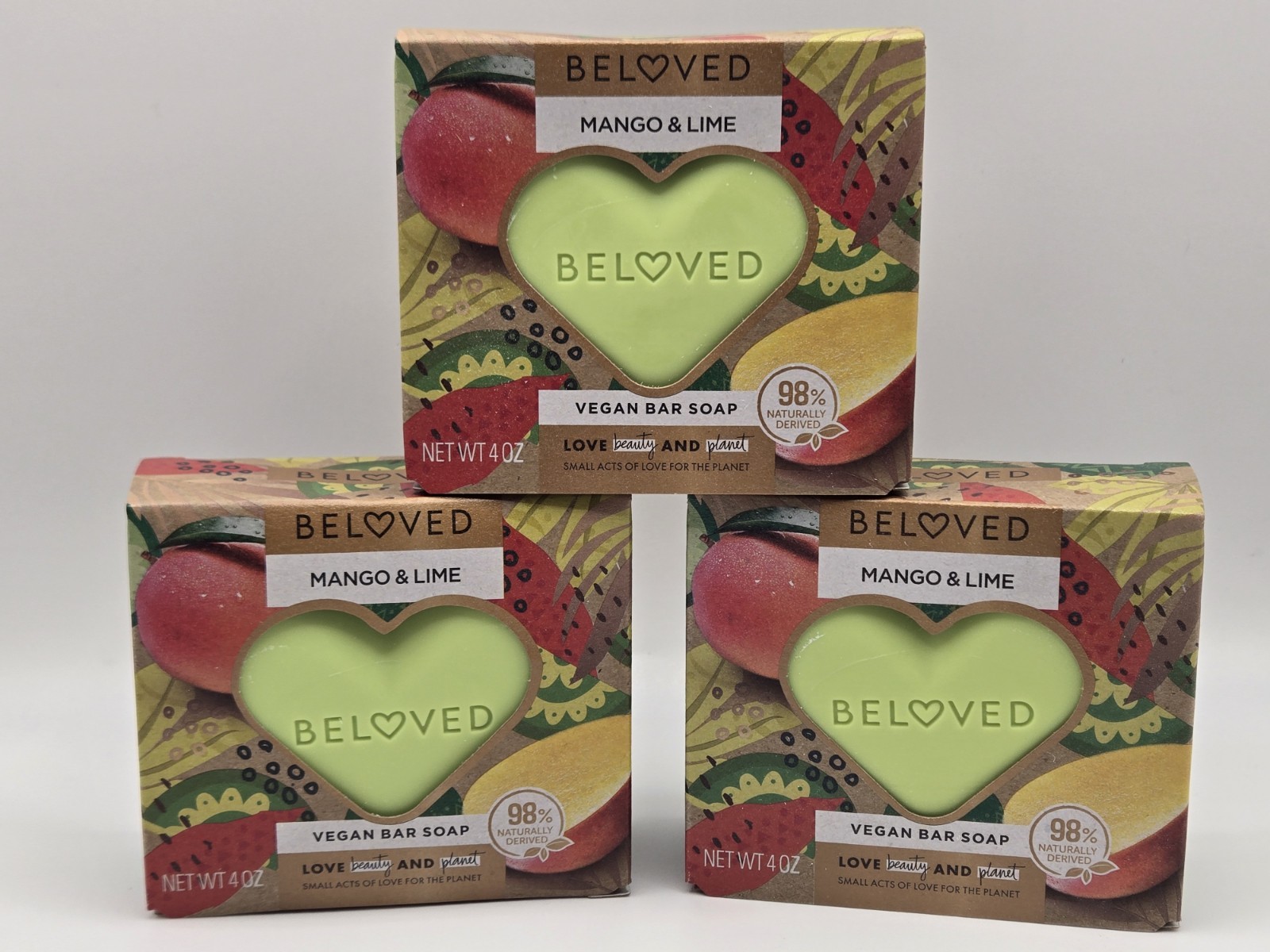 All Natural – Beloved Vegan Soap Bar -Mango & Lime- Love Beauty & Planet -3 Pack