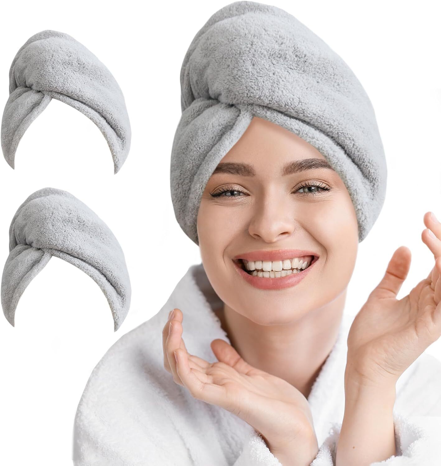 2 Packs Microfiber Hair Towel Wrap for Women Super Absorbent 2 Grey