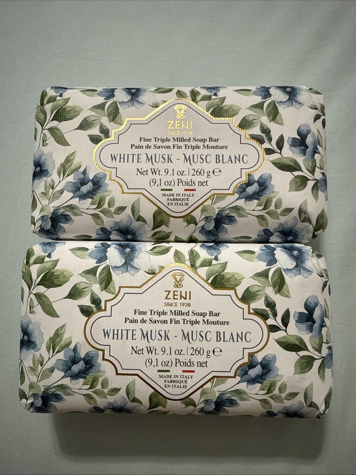 2 pcs ZENI Scent : White Musk fine Milled ITALIAN Soap Bar 9.1 Oz/each