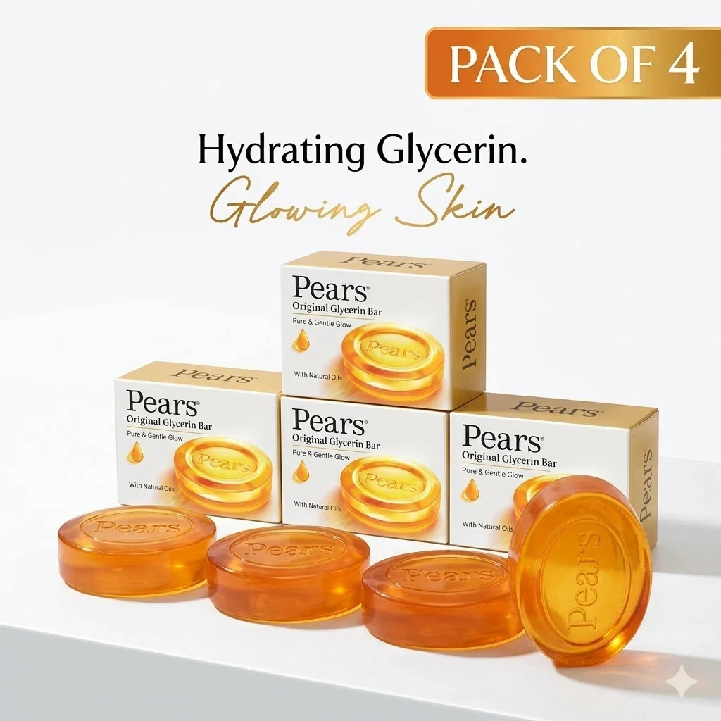 Pears Original Glycerin Soap Bar Gentle Glow 98% Pure Glycerin Soap (125gms x 4)