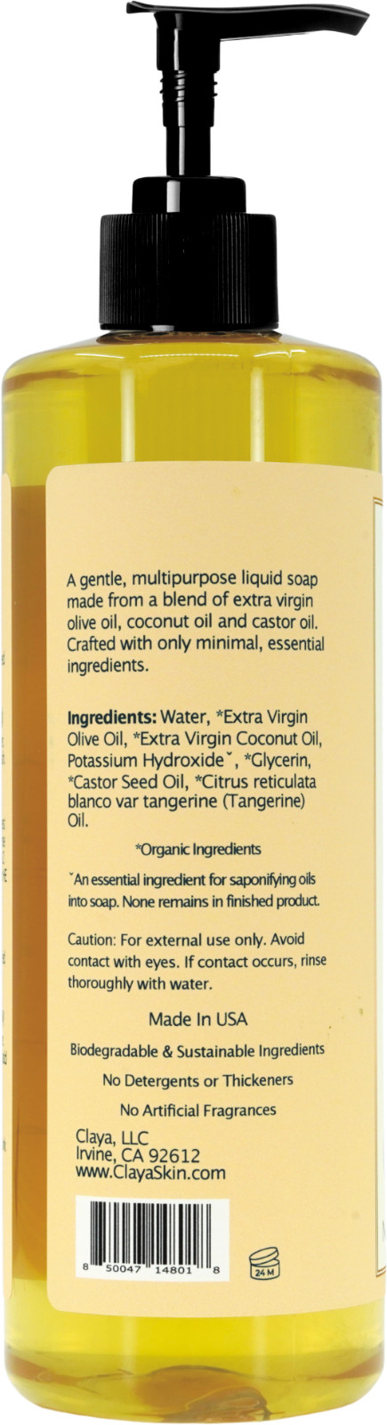 Tangerine Liquid Castile Soap (2 pack ) – Organic Ingredients, Gentle for skin