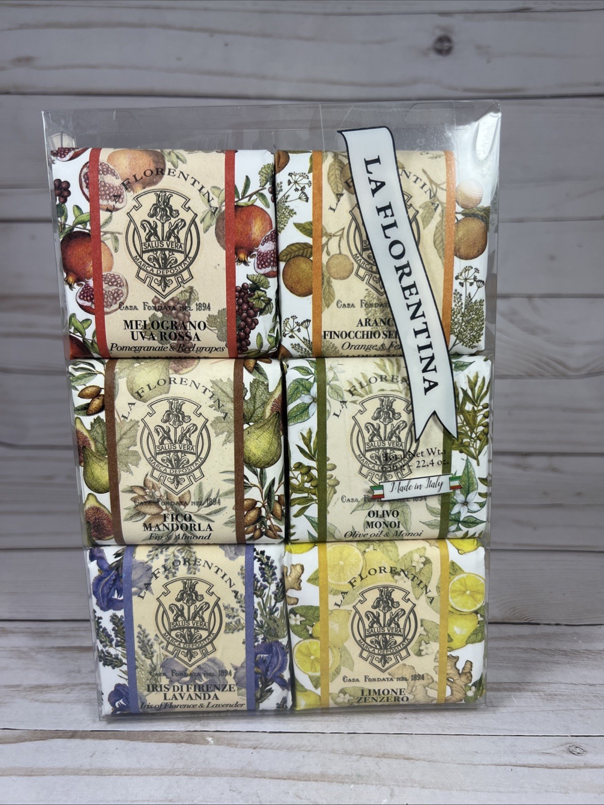 La Florentina Italian Luxury Bar Soap 6Pack Lavender Lemon Fig Pomegranate Orang
