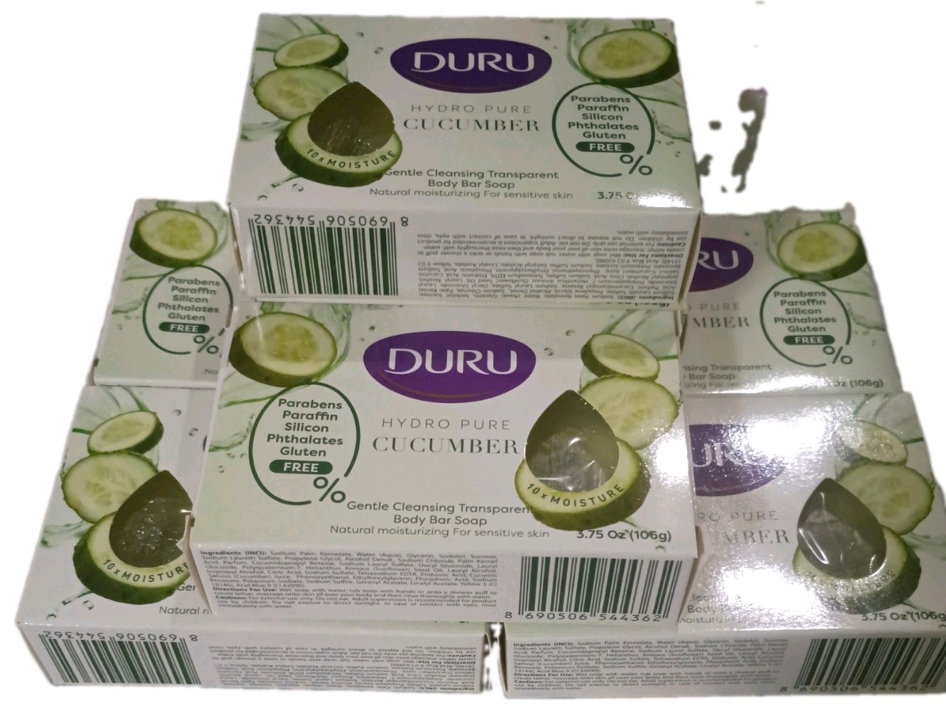 Set Of 7 DURU HYDRO PURE CUCUMBER TRANSPARENT BATH BAR SOAP 3.75oz