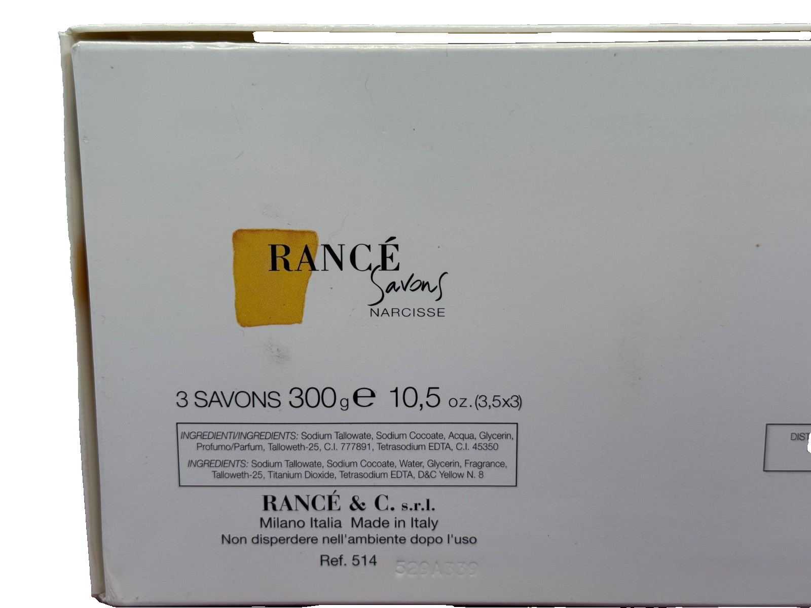 Box of 3 Rance Narcissus Soaps (Narcisse Savons) Made in Italy