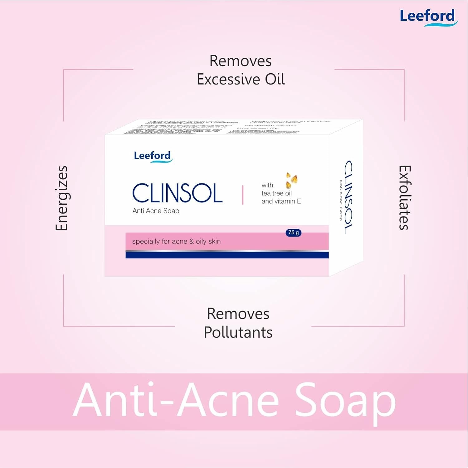 Leeford Clinsol Soap Pack of 3 (75g Each)- Enriched Tea Tree Oil with Vitamin E