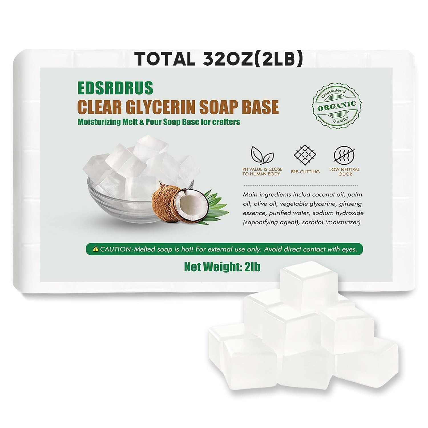 2LB Unscented Glycerin Soap Base DIY Handmade Soap Moisturizing Melt and Pour So