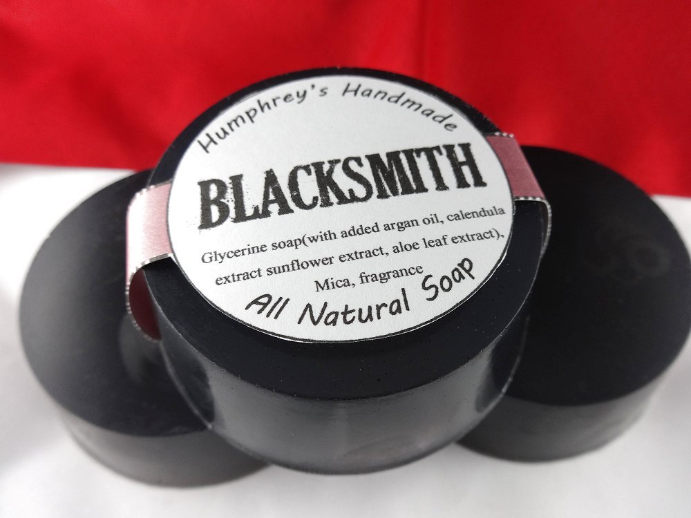 BLACKSMITH Men’s Tobacco Caramel Shave & Shampoo Glycerin Soap, Round Black Bar