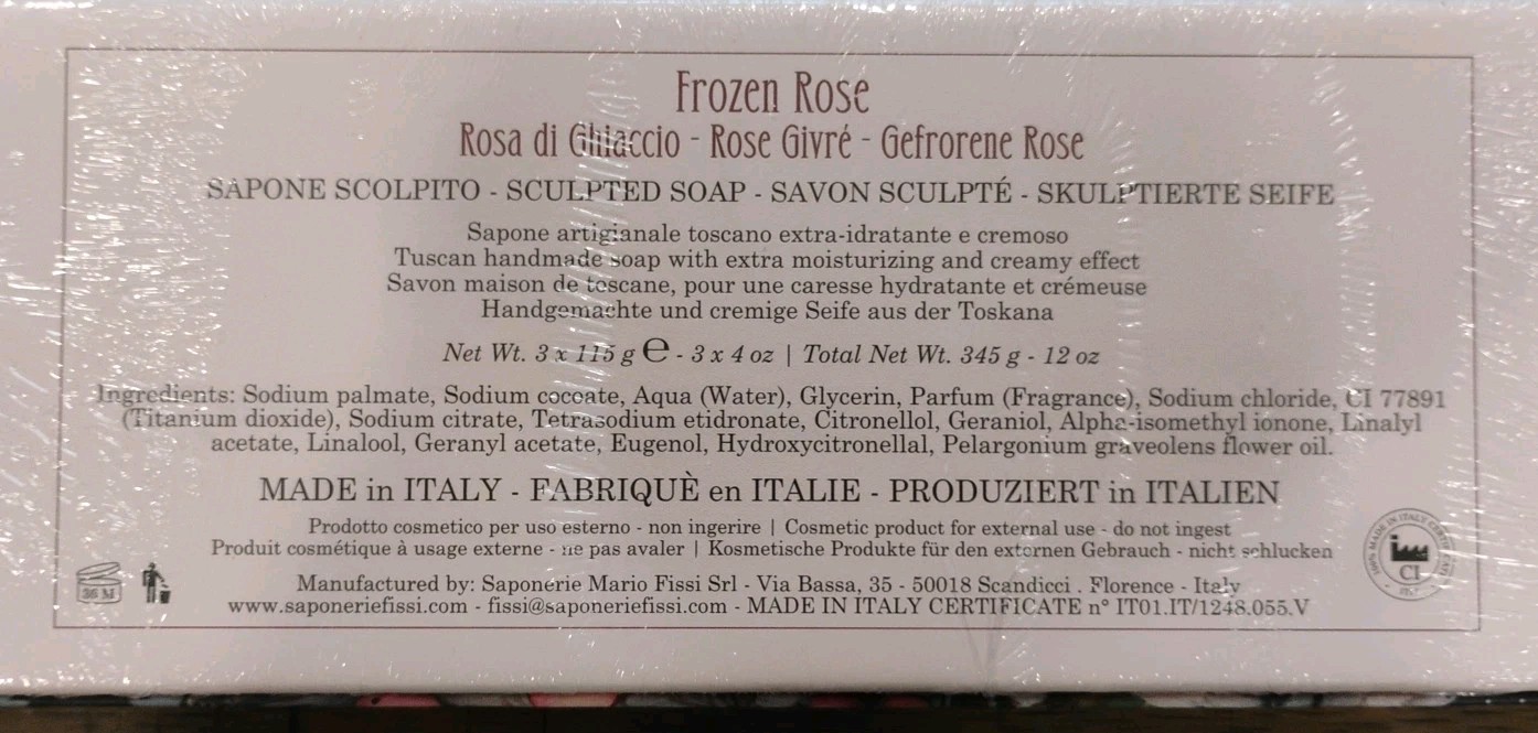 Frozen Rose “Rosa De Ghiaccio” 3x4oz (12oz) Hand Soap Set from ITALY