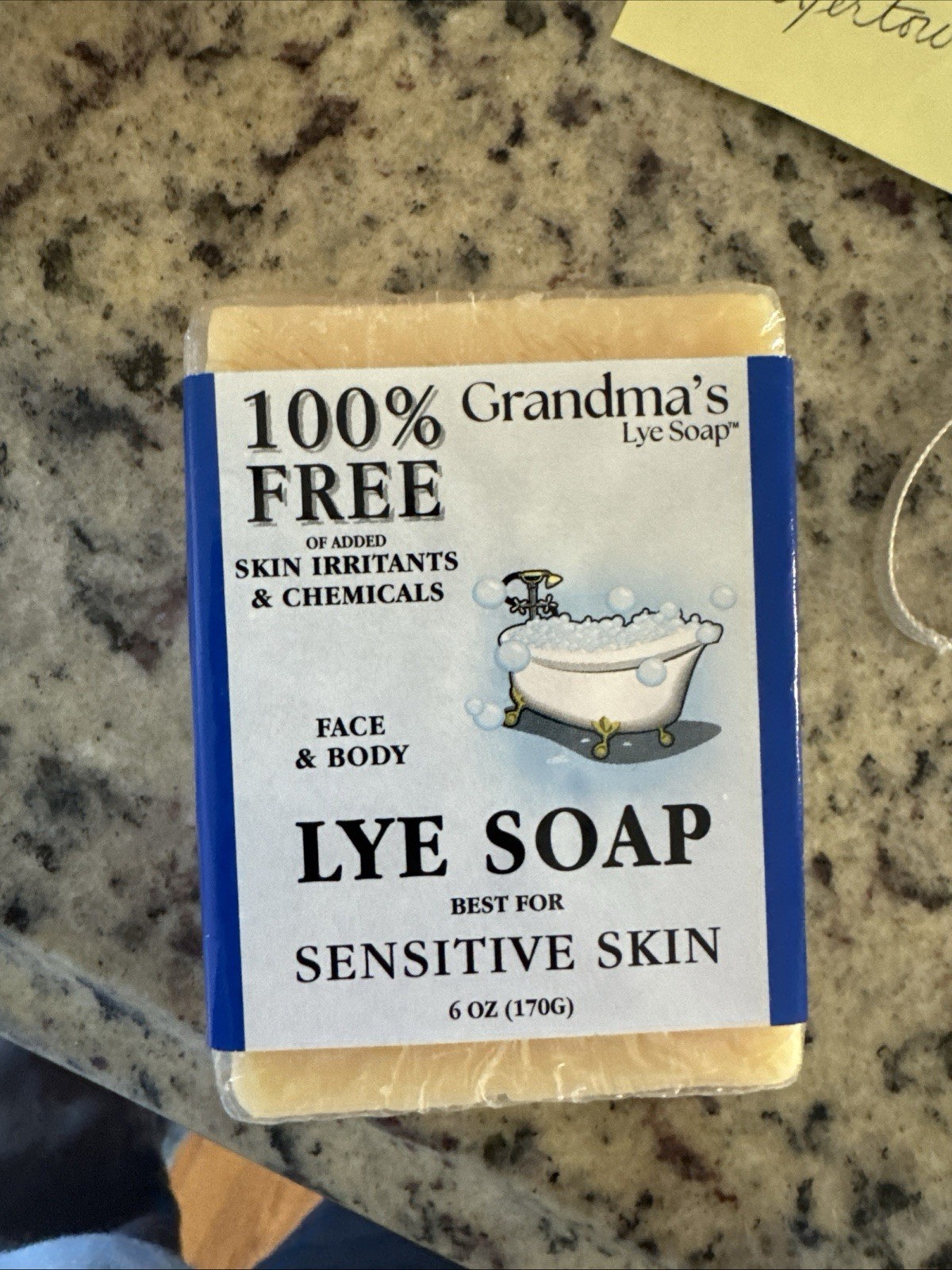 Grandma’s Lye Soap, Chemical-Free, Sensitive Skin, 6oz Bar