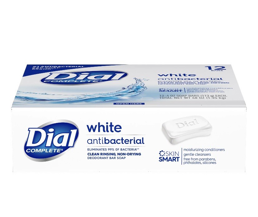 Dial Antibacterial Deodorant Soap, White, refresh and renew 3.2 Ounce 12 Bars
