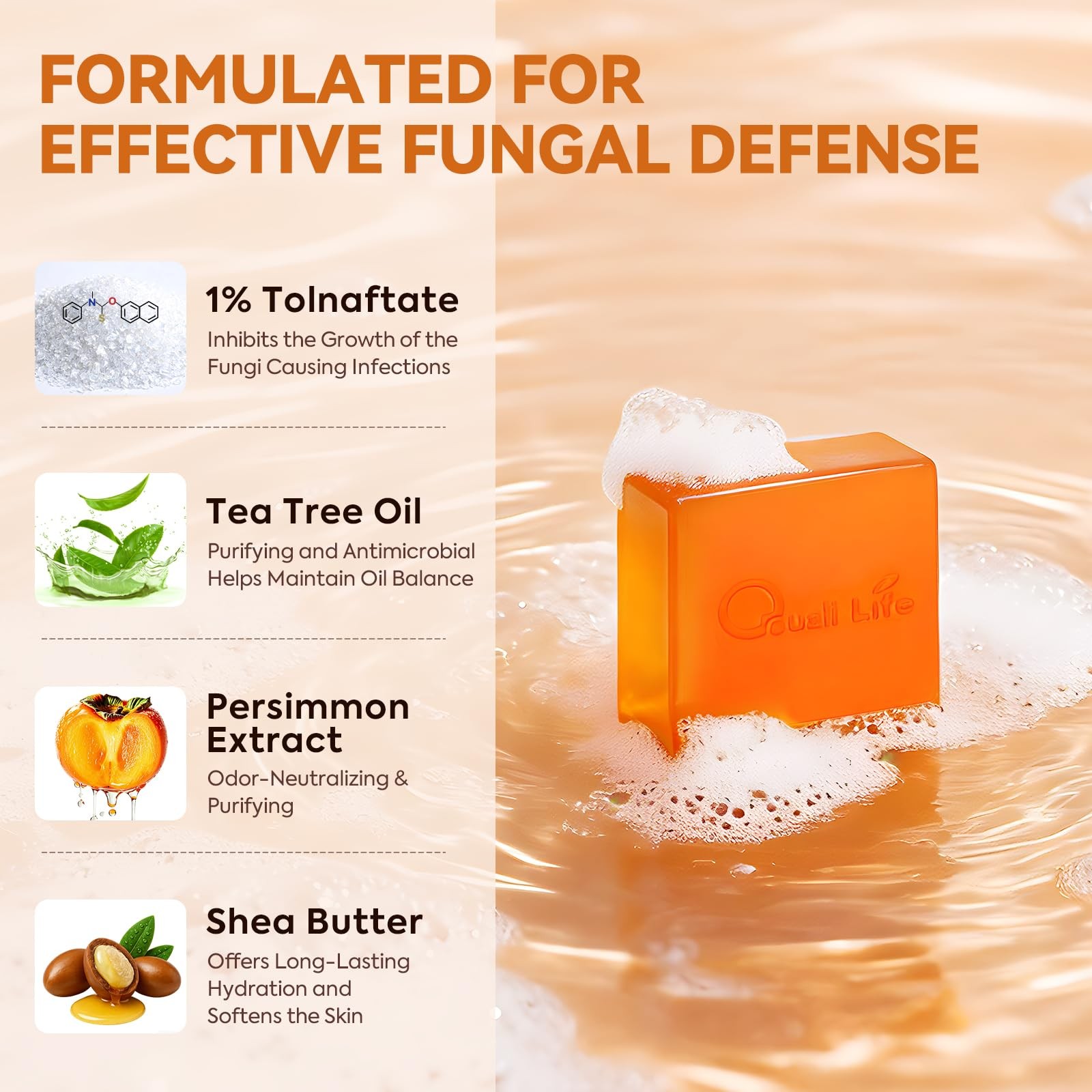 QualiLife Antifungal Soap Bar with 1% Tolnaftate – 3.88 Ounce (Pack of 3)